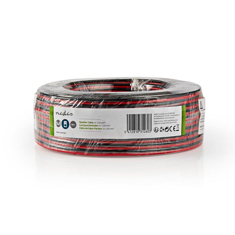 Repro kabel | 2x 1.50 mm² | CCA | 50.0 m | Kulatý | PVC | Černá / Červená | Zabaleno - obrázek č. 1