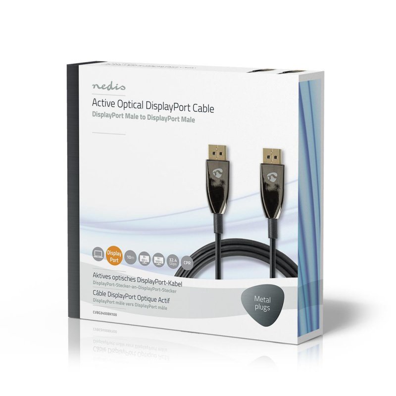 Active Optical DisplayPort kabel | DisplayPort 1.4 | DisplayPort Zástrčka | DisplayPort Zástrčka | 32.4 Gbps | 10.0 m | Kulatý | - obrázek č. 4