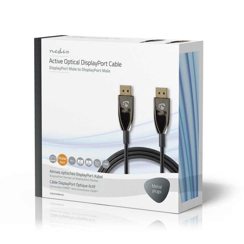 Active Optical DisplayPort kabel | DisplayPort 1.4 | DisplayPort Zástrčka | DisplayPort Zástrčka | 32.4 Gbps | 15.0 m | Kulatý | - obrázek č. 4