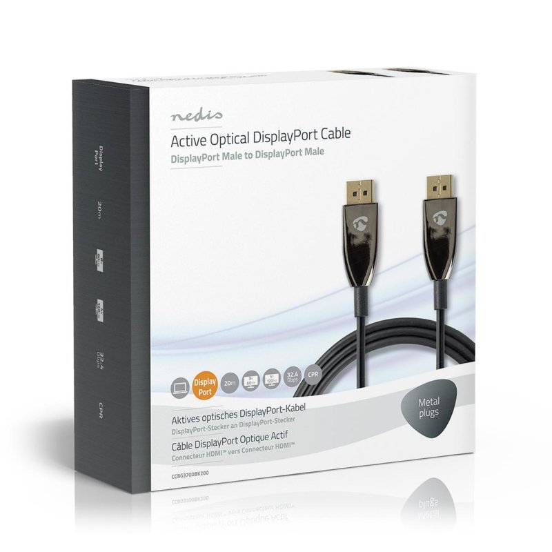 Active Optical DisplayPort kabel | DisplayPort 1.4 | DisplayPort Zástrčka | DisplayPort Zástrčka | 32.4 Gbps | 20.0 m | Kulatý | - obrázek č. 5
