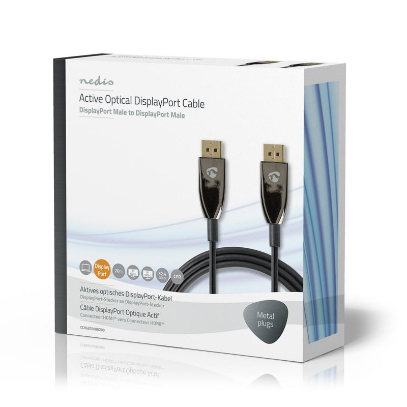 Active Optical DisplayPort kabel | DisplayPort 1.4 | DisplayPort Zástrčka | DisplayPort Zástrčka | 32.4 Gbps | 20.0 m | Kulatý | - obrázek č. 4