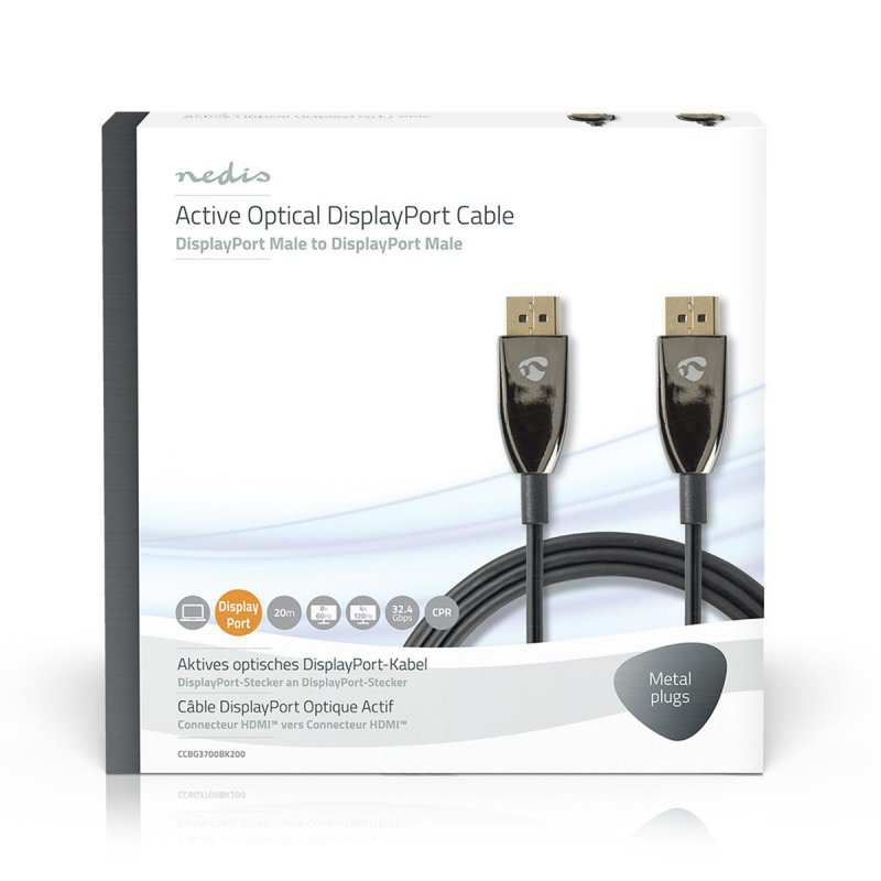 Active Optical DisplayPort kabel | DisplayPort 1.4 | DisplayPort Zástrčka | DisplayPort Zástrčka | 32.4 Gbps | 20.0 m | Kulatý | - obrázek č. 3