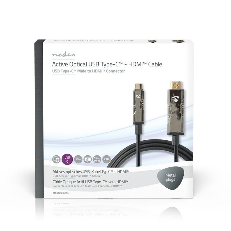 Active Optical USB kabel | USB-C™ Zástrčka | Konektor HDMI ™ | 18 Gbps | 15.0 m | Kulatý | PVC | Černá | Dárkový Box - obrázek č. 3