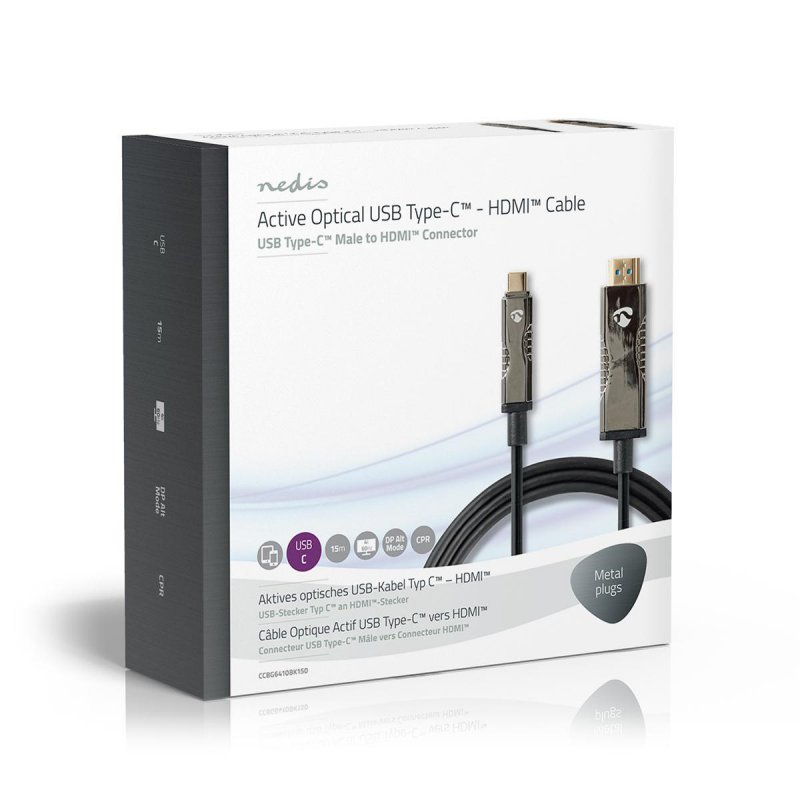 Active Optical USB kabel | USB-C™ Zástrčka | Konektor HDMI ™ | 18 Gbps | 15.0 m | Kulatý | PVC | Černá | Dárkový Box - obrázek č. 5
