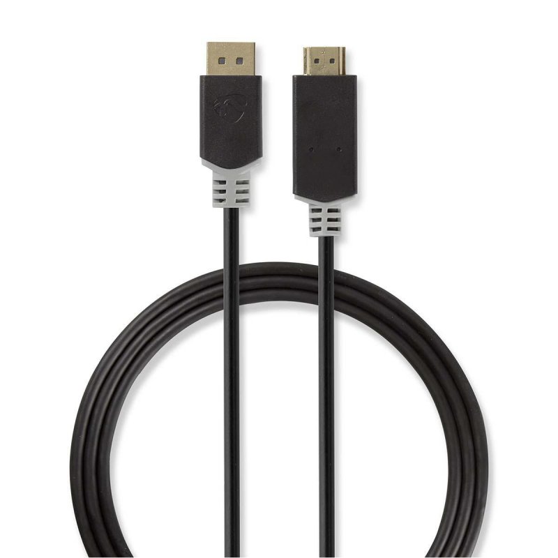 Displayport kabel | DisplayPort Zástrčka | Konektor HDMI ™ | 4K@60Hz | Pozlacené | 2.00 m | Kulatý | PVC | Antracitová | Plastov - obrázek produktu