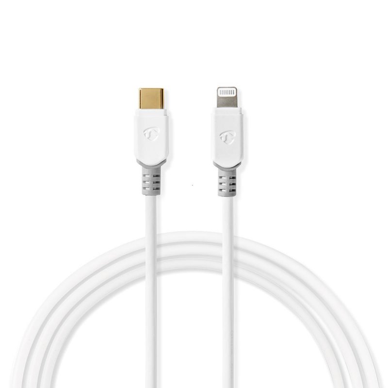 USB kabel | USB 2.0 | Apple Lightning 8pinový | USB-C™ Zástrčka | 480 Mbps | Pozlacené | 2.00 m | Kulatý | PVC | Bílá / Šedá | P - obrázek produktu