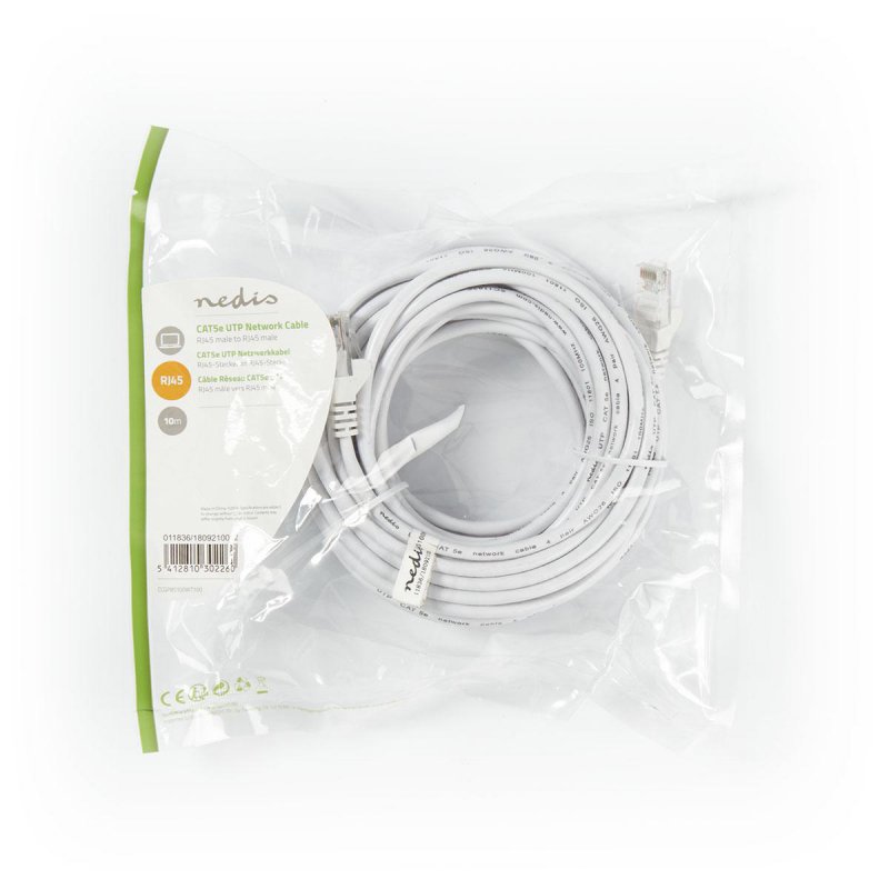 Cat 5e kabel | U/UTP | RJ45 Zástrčka | RJ45 Zástrčka | 10.0 m | Kulatý | PVC | Bílá | Plastový Sáček - obrázek č. 2