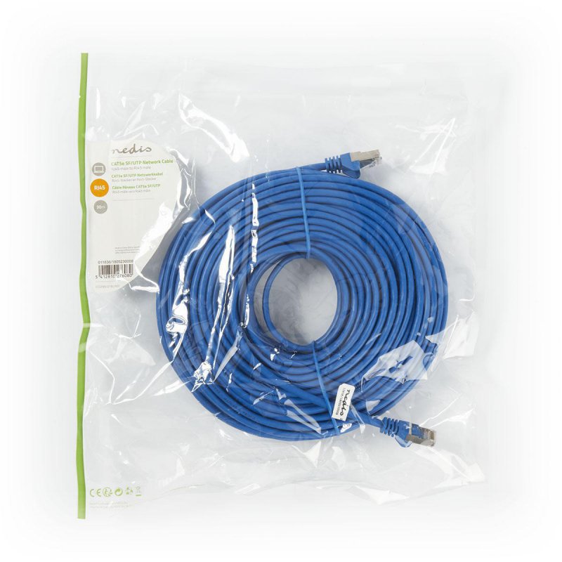 Cat 5e kabel | SF / UTP | RJ45 Zástrčka | RJ45 Zástrčka | 30.0 m | Kulatý | PVC | Modrá | Plastový Sáček - obrázek č. 3