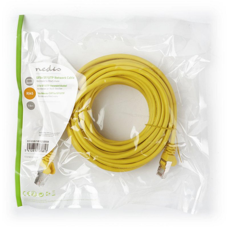 Cat 5e kabel | SF / UTP | RJ45 Zástrčka | RJ45 Zástrčka | 7.50 m | Kulatý | PVC | Žlutá | Plastový Sáček - obrázek č. 3