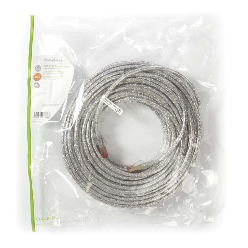 Cat 6 kabel | RJ45 (8P8C) Zástrčka | RJ45 (8P8C) Zástrčka | S / FTP | 30.0 m | Kulatý | PVC LSZH | Transparentní | Plastový Sáče - obrázek č. 3
