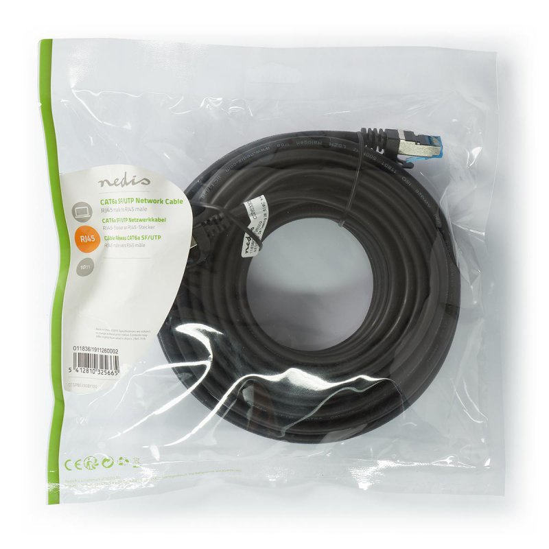 Cat 6a kabel | S / FTP | RJ45 Zástrčka | RJ45 Zástrčka | 10.0 m | Snagless | Kulatý | LSZH | Černá | Plastový Sáček - obrázek č. 2