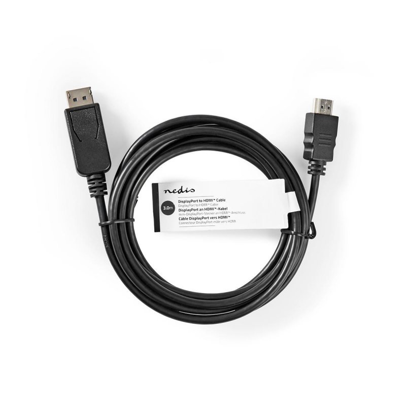 Displayport kabel | DisplayPort Zástrčka | HDMI Zásuvka | 4K@30Hz | Poniklované | 3.00 m | Kulatý | PVC | Černá | Štítek - obrázek č. 1