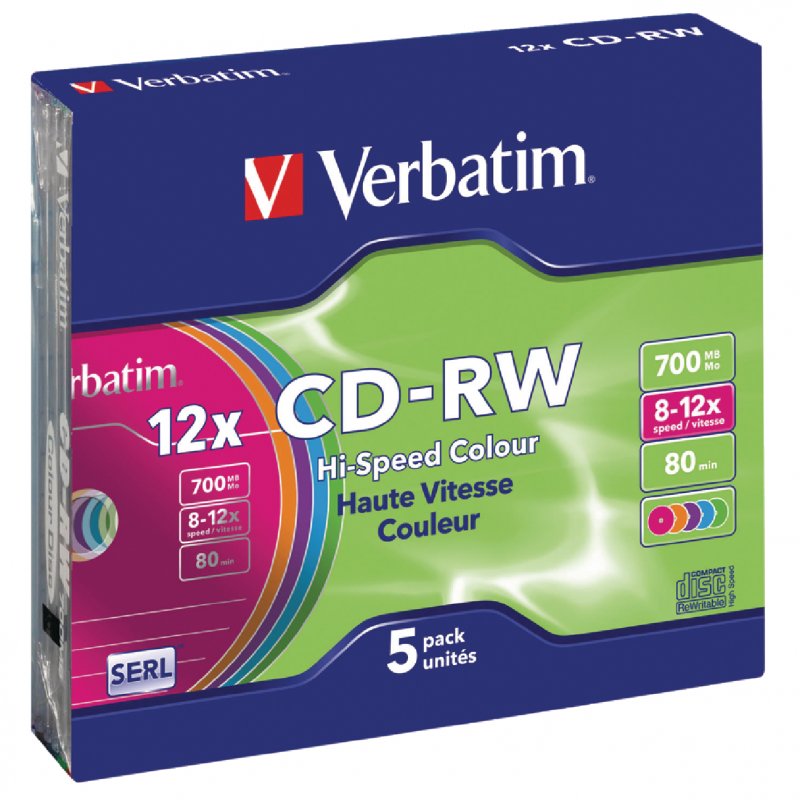 CD-RW 8-12x 700 MB barev 5 Pack Slim Case - obrázek č. 1