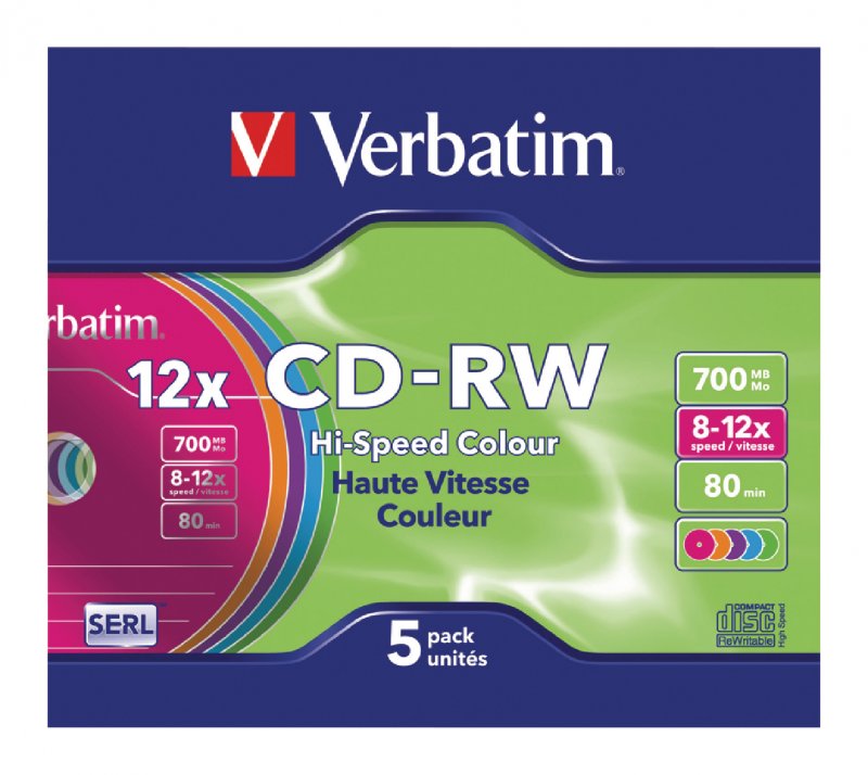 CD-RW 8-12x 700 MB barev 5 Pack Slim Case - obrázek produktu