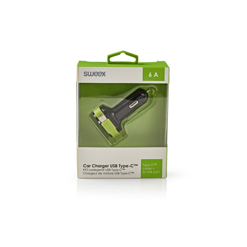 Nabíječka Do Auta 3-Výstupy 6 A 2x USB / USB-C Černá/Zelená - obrázek č. 4