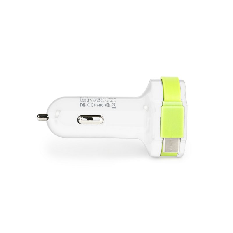 Nabíječka Do Auta 3-Výstupy 6 A 2x USB / USB-C Bílá/Zelená - obrázek č. 1