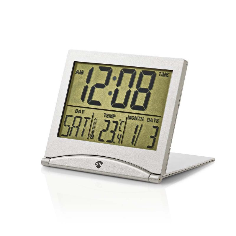 Digitální Stolní Budík | LCD Displej | 5 cm | Skládací | Zobrazení data | Funkce časovače | Vnitřní teplota | Ano | Stříbrná - obrázek č. 3