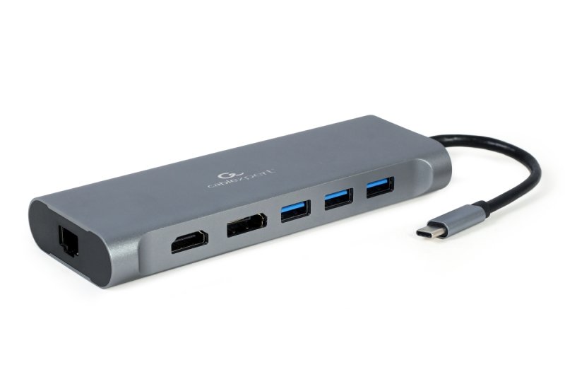Gembird USB-C 8v1 multiport USB 3.0 + HDMI + DisplayPort + VGA + PD + čtečka karet + LAN + audio - obrázek produktu