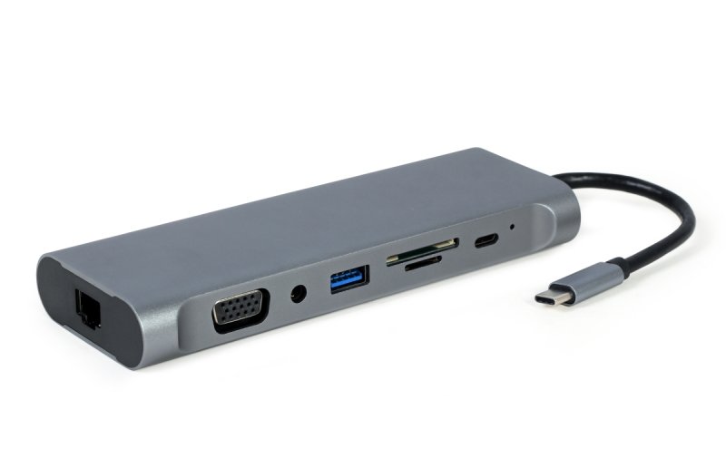 Gembird USB-C 8v1 multiport USB 3.0 + HDMI + DisplayPort + VGA + PD + čtečka karet + LAN + audio - obrázek č. 1