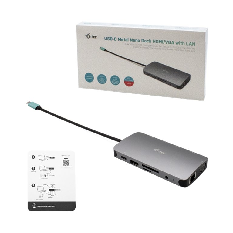 i-tec USB-C Metal Nano Dock HDMI/ VGA with LAN, Power Delivery 100 W + zdroj 112W - obrázek č. 3