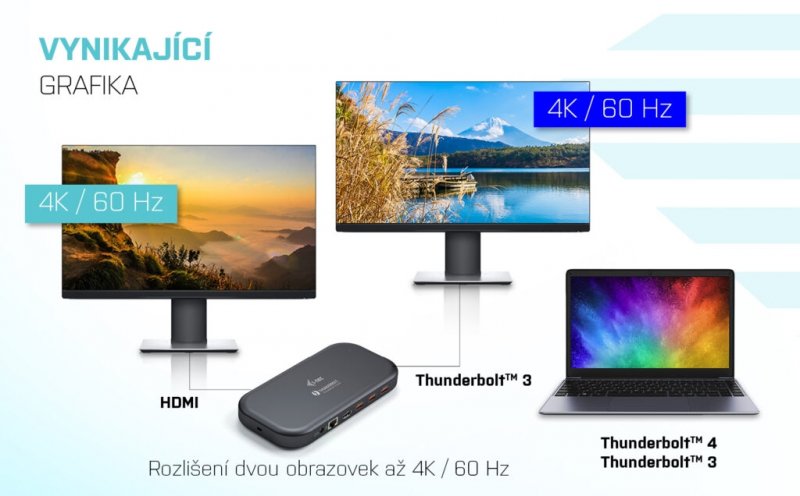i-tec Thunderbolt 3 Dual 4K Docking Station, Power Delivery 60W + videoadaptér USB-C/ DP (1.5m) - obrázek č. 5