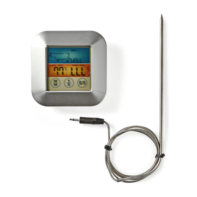 Maso Teploměr | časoměřič / Nastavení teploty / Poplach | Barevný LCD Displej | 0 - 250 °C | Bílá / Stříbrná - obrázek č. 8