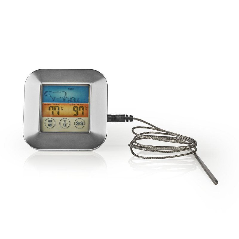 Maso Teploměr | časoměřič / Nastavení teploty / Poplach | Barevný LCD Displej | 0 - 250 °C | Bílá / Stříbrná - obrázek produktu