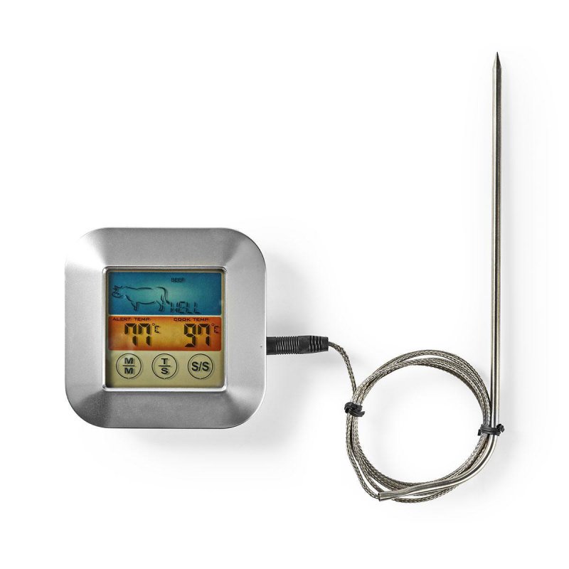 Maso Teploměr | časoměřič / Nastavení teploty / Poplach | Barevný LCD Displej | 0 - 250 °C | Bílá / Stříbrná - obrázek č. 3