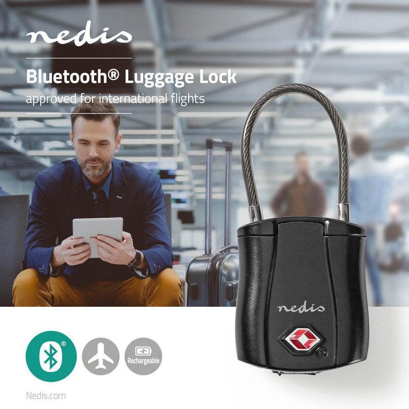Bluetooth visací zámek | Bluetooth® | Dobíjecí | Napájení z baterie | Potažené plastem + drát | Černá - obrázek č. 1