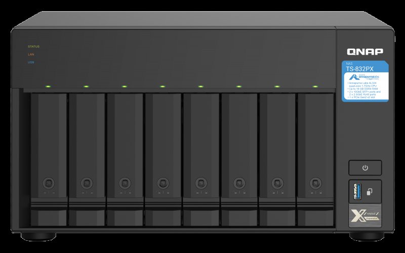 QNAP TS-832PX-4G (1,7GHz, 4GB RAM, 8x SATA, 2x 2,5GbE, 2x 10G SFP+, 1x PCIe slot, 3x USB 3.2) - obrázek č. 1