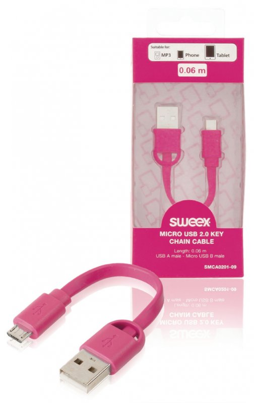 Kabel USB 2.0 USB A Zástrčka - Micro B Zástrčka Plochý 0.06 m Růžová - obrázek produktu