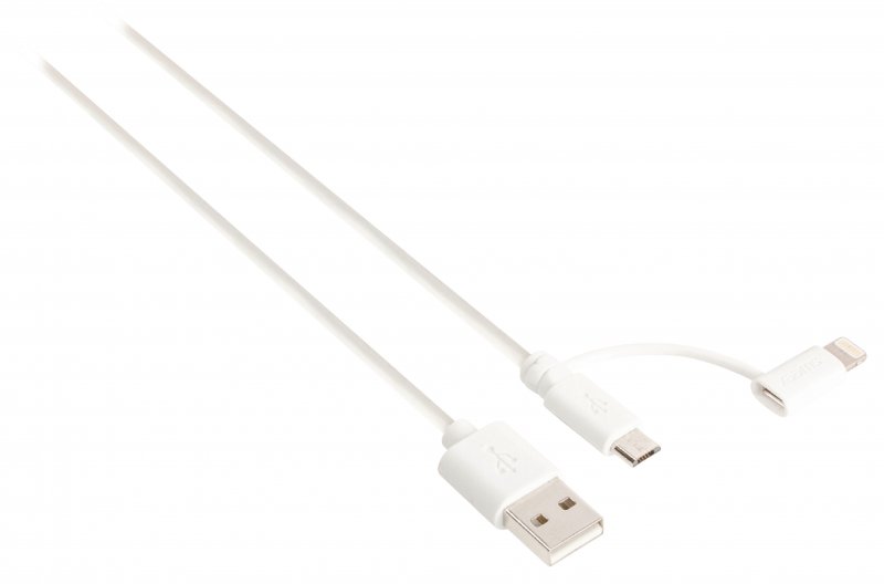 2 v 1 Synchronizační a Nabíjecí Kabel USB A Zástrčka - Micro B Zástrčka 1.00 m Bílá - obrázek č. 2
