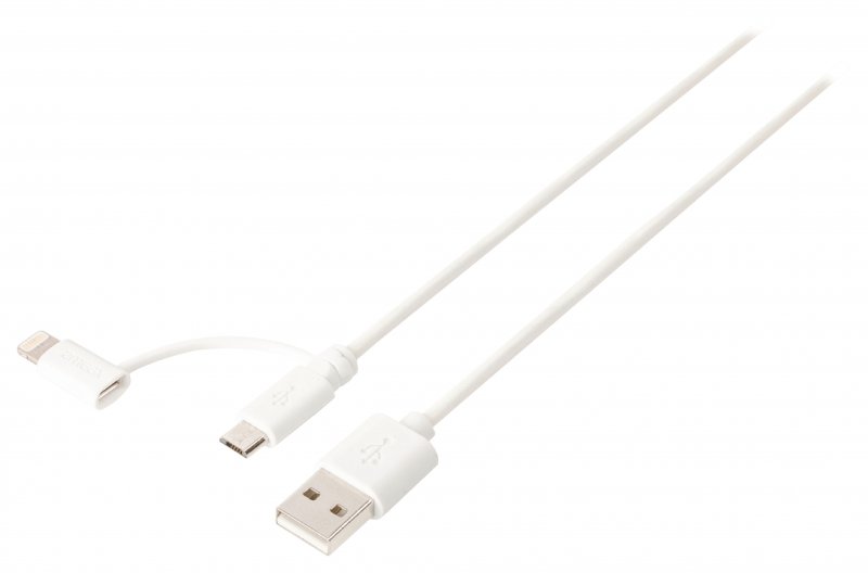 2 v 1 Synchronizační a Nabíjecí Kabel USB A Zástrčka - Micro B Zástrčka 1.00 m Bílá - obrázek č. 1