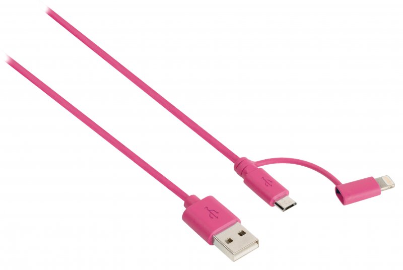 2 v 1 Synchronizační a Nabíjecí Kabel USB A Zástrčka - Micro B Zástrčka 1.00 m Růžová - obrázek č. 2