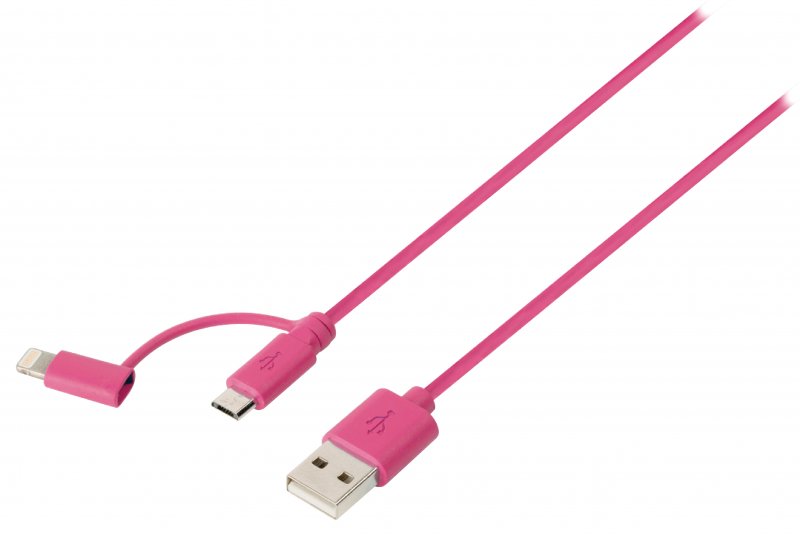 2 v 1 Synchronizační a Nabíjecí Kabel USB A Zástrčka - Micro B Zástrčka 1.00 m Růžová - obrázek č. 1