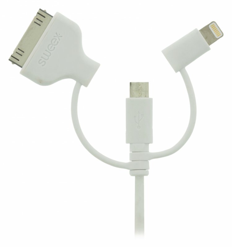 3 v 1 Synchronizační a Nabíjecí Kabel USB A Zástrčka - Micro B Zástrčka 1.00 m Bílá - obrázek č. 3