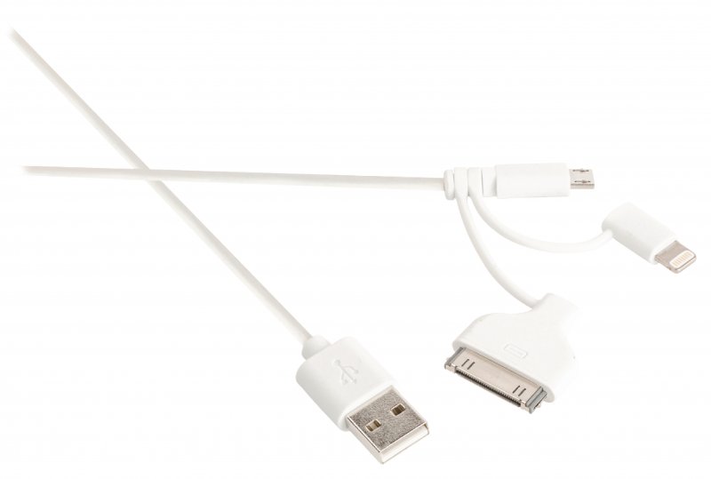 3 v 1 Synchronizační a Nabíjecí Kabel USB A Zástrčka - Micro B Zástrčka 1.00 m Bílá - obrázek č. 2