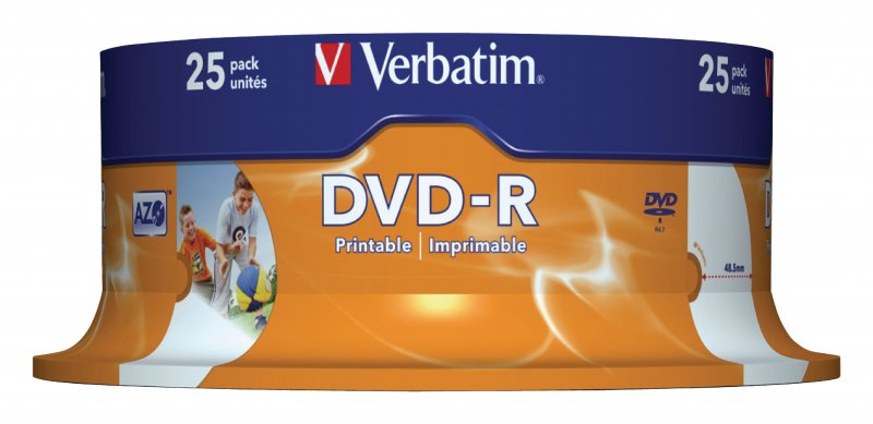 DVD-R 16x 4.7GB Wide Inkjet Printable ID Branded 25 Pack Vřeteno - obrázek č. 1