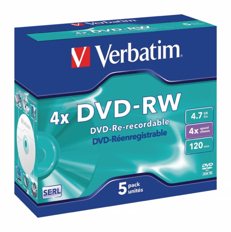 DVD-RW 4x 4.7GB 5 Pack Jewel Case Matné Stříbro - obrázek č. 1