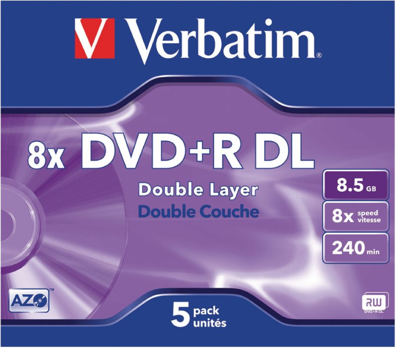 DVD+R DL AZO 8x 8.5GB 5 Pack Jewel Case Matné Stříbro - obrázek produktu