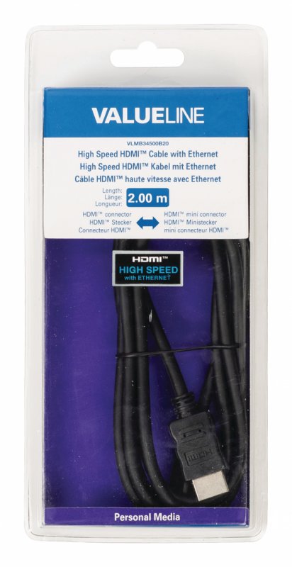 High Speed HDMI Kabel s Ethernetem HDMI Konektor - HDMI Mini Konektor 2.00 m Černá VLMB34500B20 - obrázek č. 3