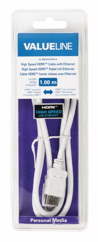 High Speed HDMI Kabel s Ethernetem HDMI Konektor - HDMI Mini Konektor 1.00 m Bílá VLMB34500W10 - obrázek č. 3