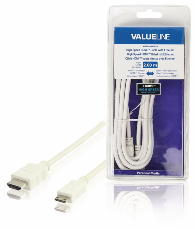 High Speed HDMI Kabel s Ethernetem HDMI Konektor - HDMI Mini Konektor 2.00 m Bílá VLMB34500W20 - obrázek produktu