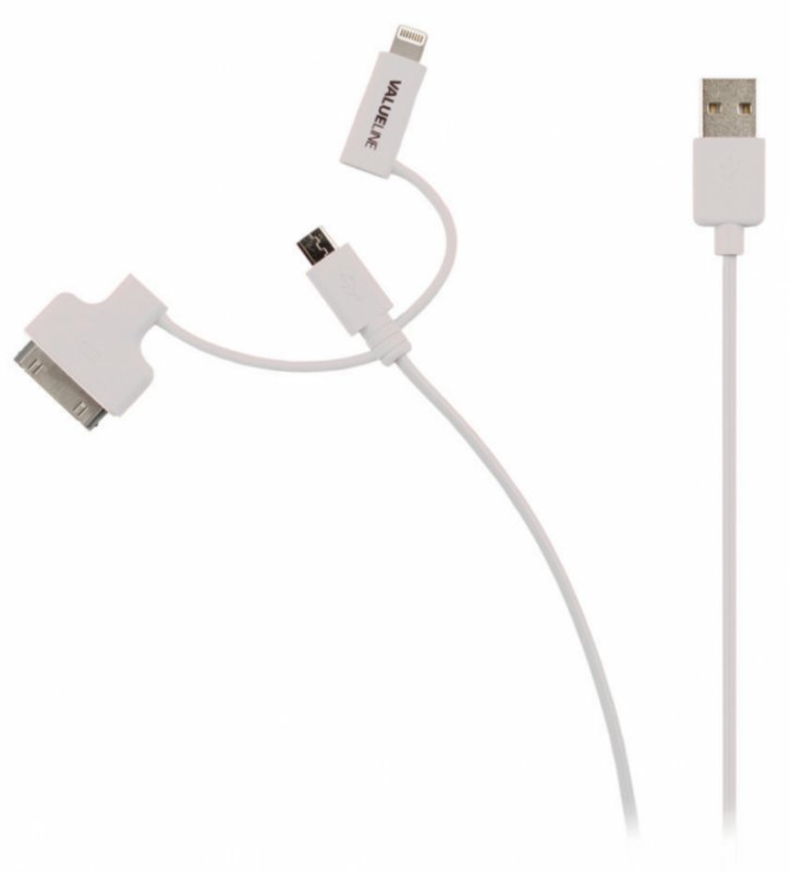 3 v 1 Synchronizační a Nabíjecí Kabel USB A Zástrčka - Micro B Zástrčka 1.00 m Bílá VLMP39410W1.00 - obrázek č. 1