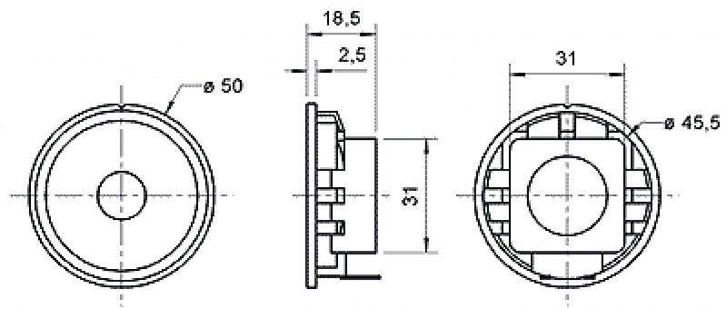 5 cm (2") širokopásmový reproduktor s plastovým košem a plastovou membránou VS-K50WP - obrázek č. 2
