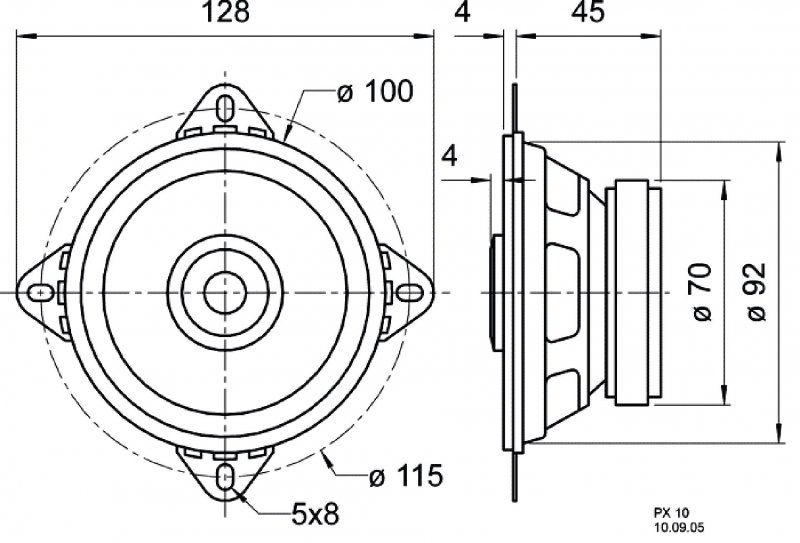 10 cm (4") 2pásmový koaxiální reproduktor se standardním košem a piezoelektrickým výškovým reproduktorem VS-PX10 - obrázek č. 2