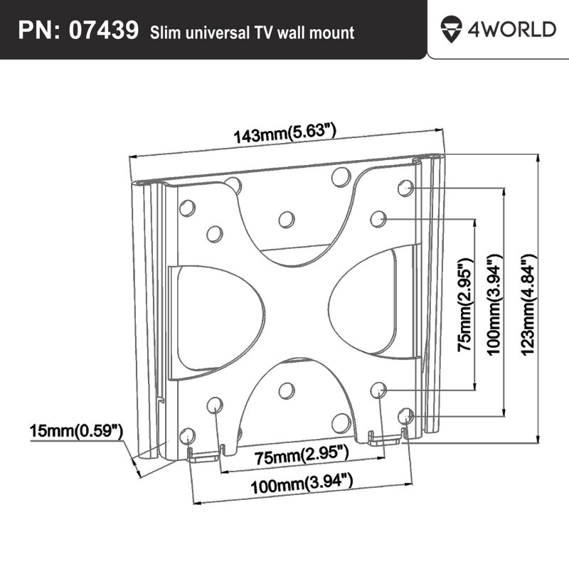 4W Fixní držák pro LCD 15-22” VESA 75/ 100 20kg BLK - obrázek č. 4