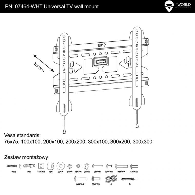 4W Fixní držák pro LCD 15-43” SLIM nosn. 45kg WHT - obrázek č. 4