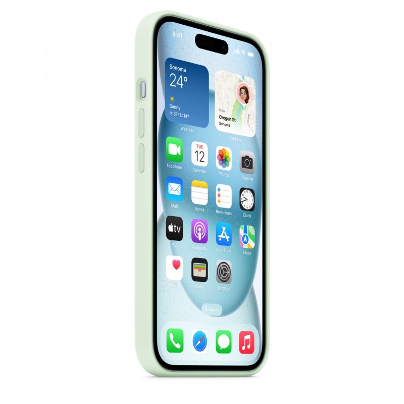 iPhone 15 Silicone Case with MS - Soft Mint - obrázek č. 1