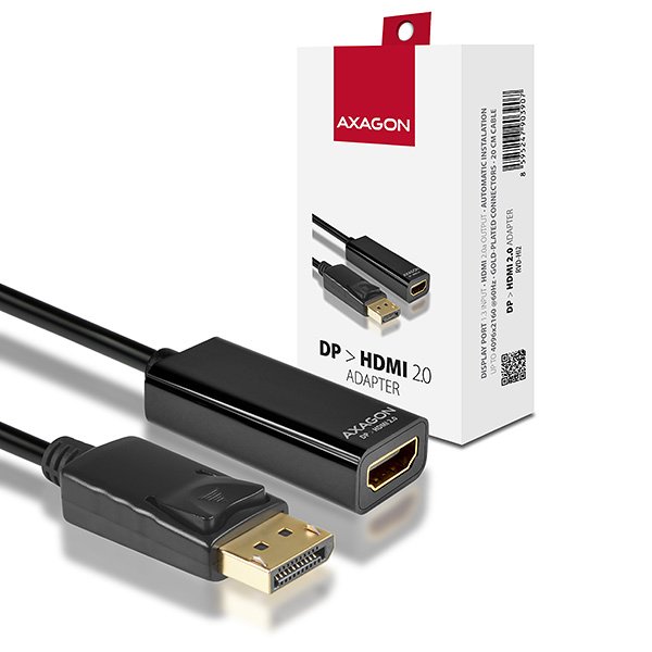 AXAGON RVD-HI2, DisplayPort -> HDMI 2.0 redukce /  adaptér FullHD, 4Kx2K/ 60Hz - obrázek produktu